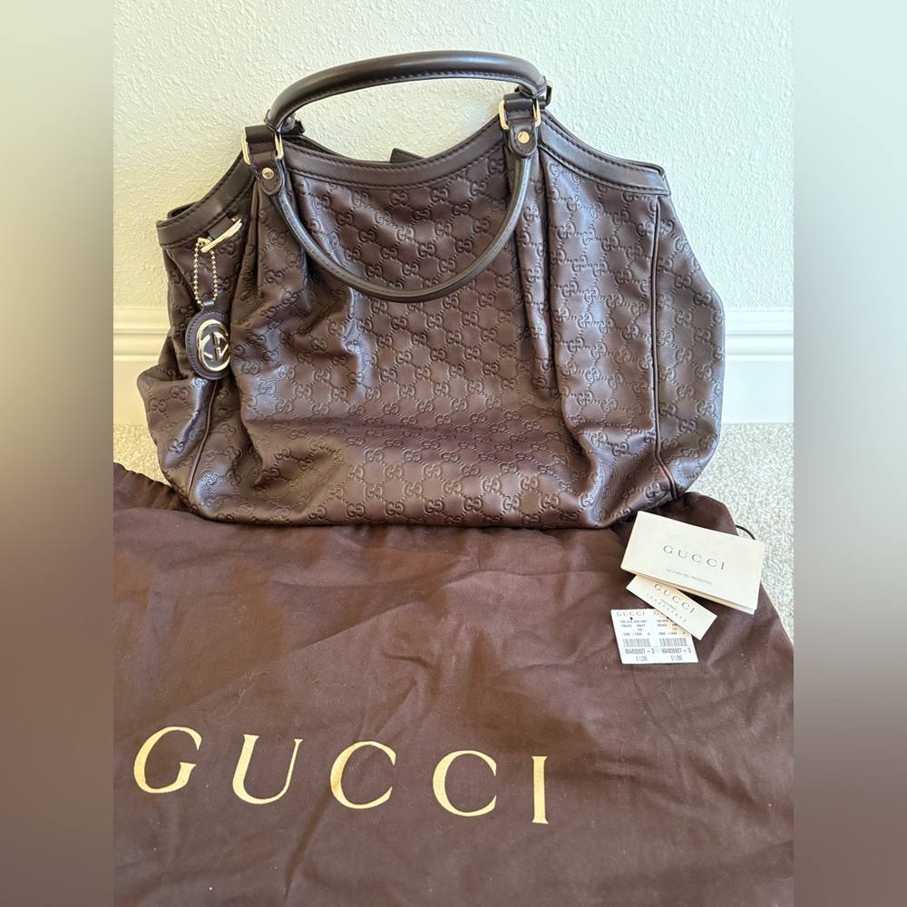 Gucci Brown GG Embossed Tote with Signature Charm